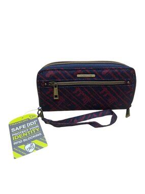 Travelon Women’s Blue & Red RFID Blocking Wristlet Wallet With Zippered Pocket